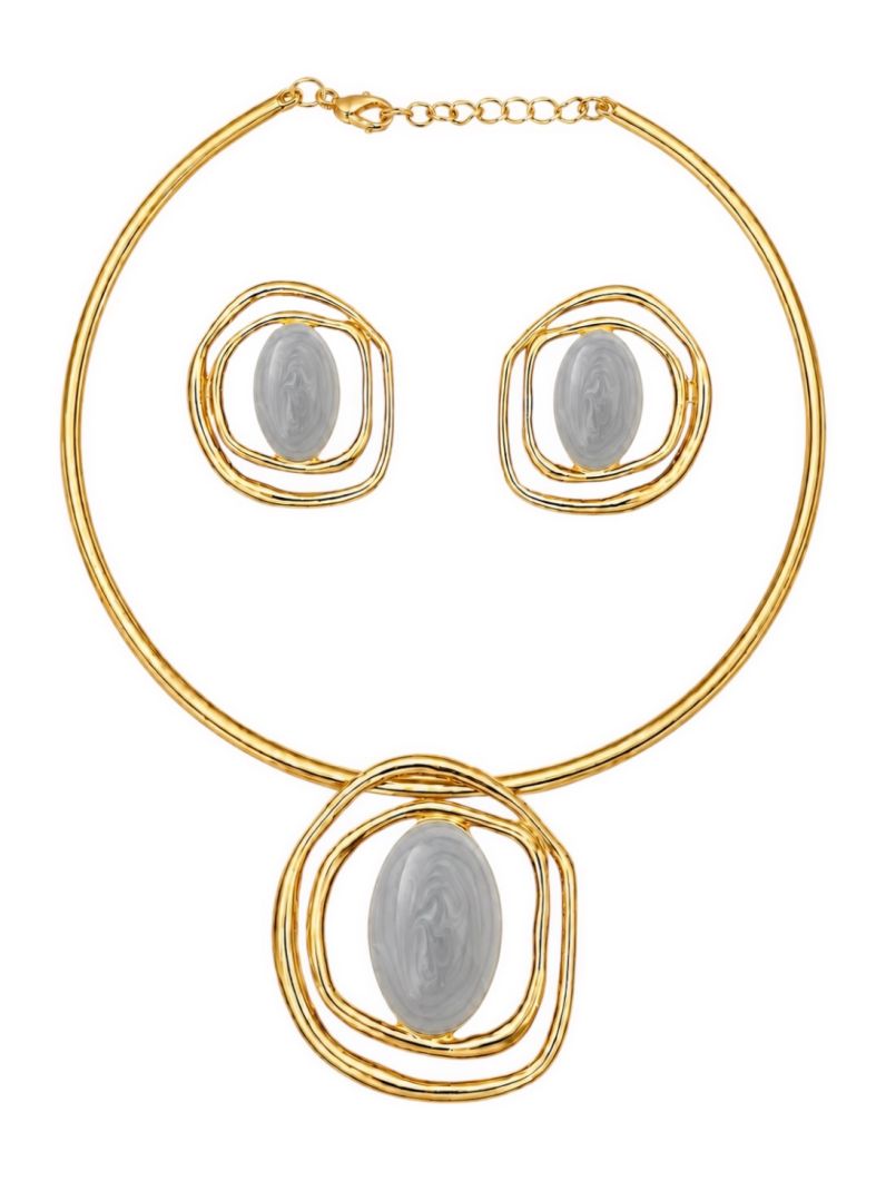 Conjunto Choker Aro e Brinco Folheado a Ouro 18k Design Organico Resinado