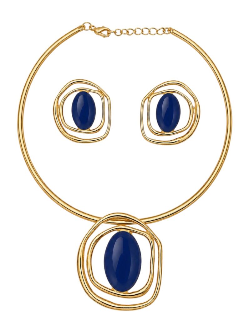 Conjunto Choker Aro e Brinco Folheado a Ouro 18k Design Organico Resinado