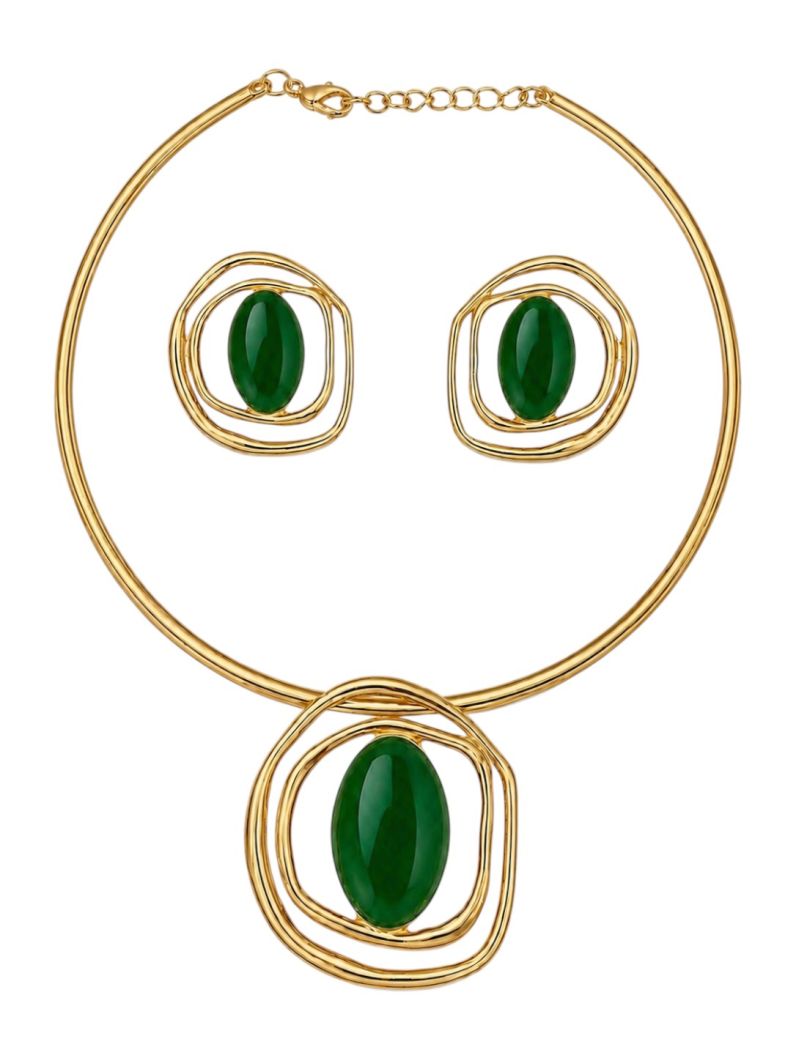 Conjunto Choker Aro e Brinco Folheado a Ouro 18k Design Organico Resinado