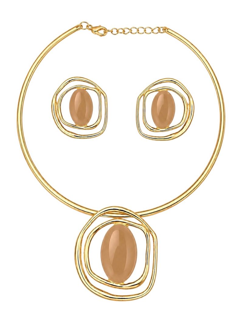 Conjunto Choker Aro e Brinco Folheado a Ouro 18k Design Organico Resinado