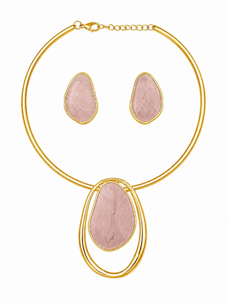 Conjunto Choker Aro e Brinco Folheado a Ouro 18k Design Resinado e Vazado