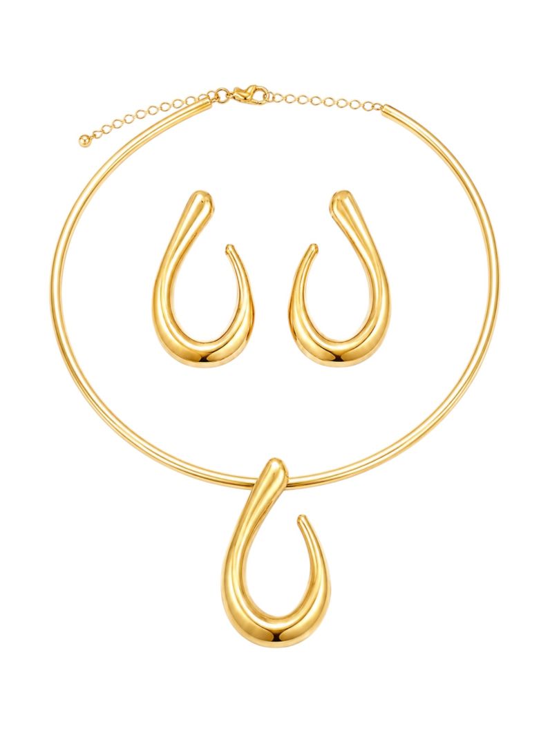 Conjunto Choker Aro e Brinco Folheado a Ouro 18k e Prata Argola Vazado