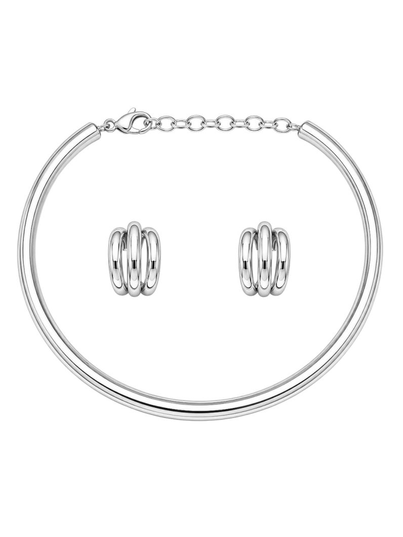 Conjunto Choker Aro e Brinco Folheado a Ouro 18k e Prata Aro Liso