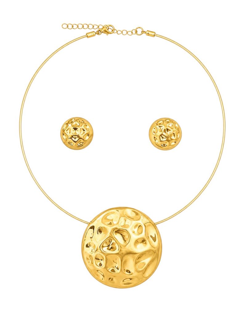Conjunto Choker Aro e Brinco Folheado a Ouro 18k e Prata Botton Texturizado
