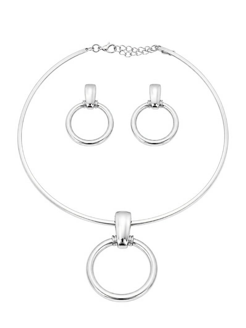 Conjunto Choker Aro e Brinco Folheado a Ouro 18k e Prata Círculo Vazado