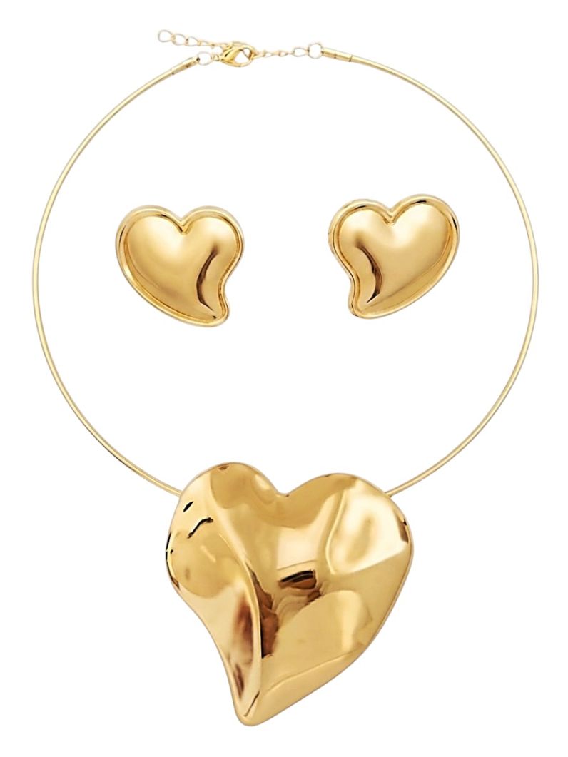 Conjunto Choker Aro e Brinco Folheado a Ouro 18k e Prata Coração