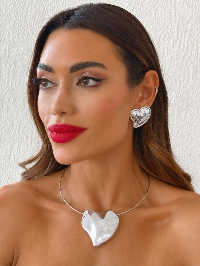 Conjunto Choker Aro e Brinco Folheado a Ouro 18k e Prata Coração