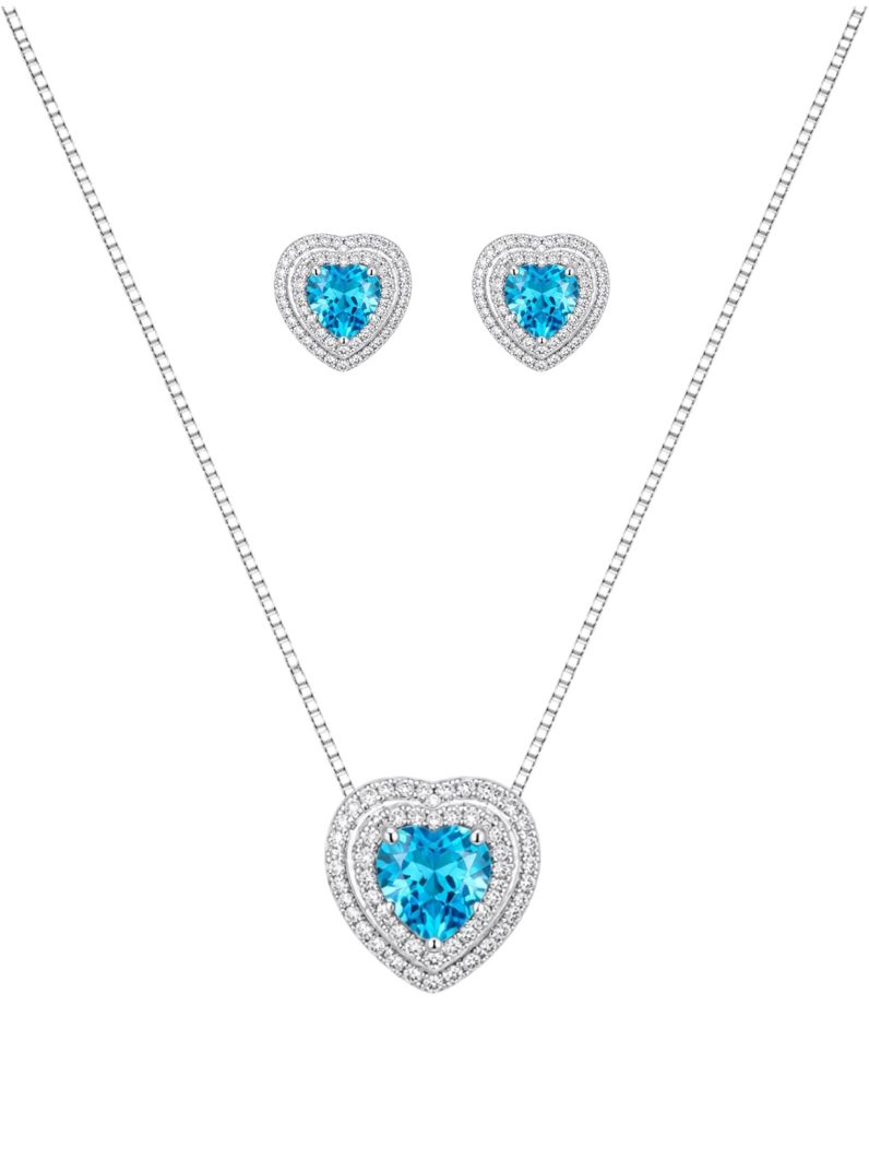 Conjunto Colar e Brinco Folheado a Ouro 18k e Prata Coração Cristal Cravejado