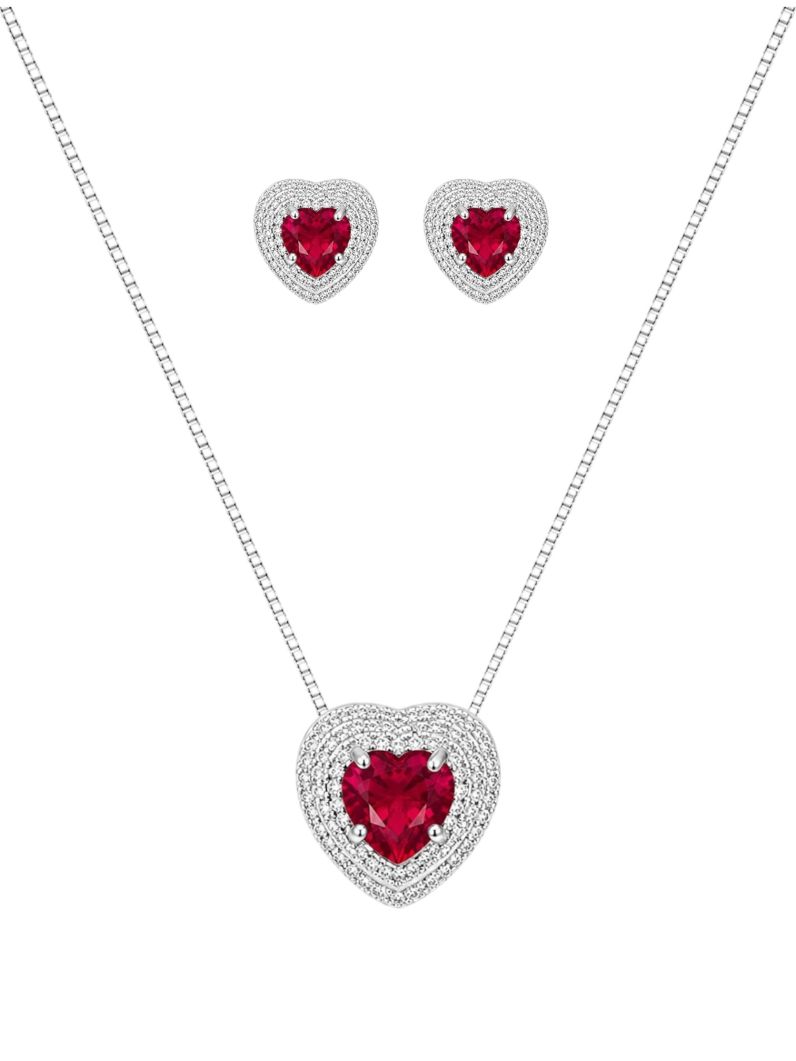 Conjunto Colar e Brinco Folheado a Ouro 18k e Prata Coração Cristal Cravejado
