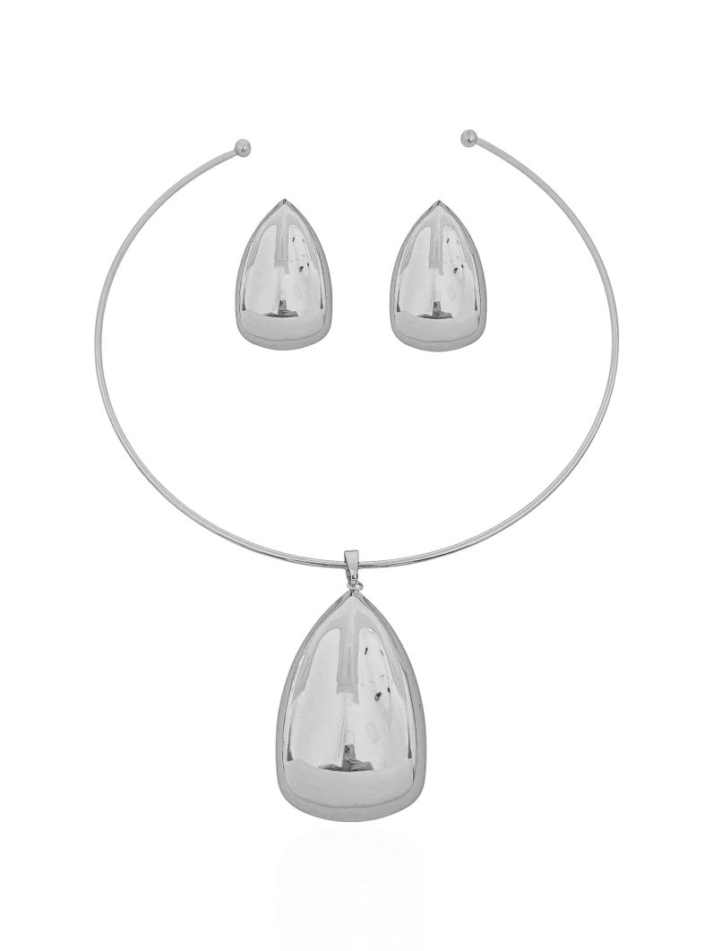 Conjunto Choker Aro e Brinco Folheado a Ouro 18k e Prata Design Gota Moderna