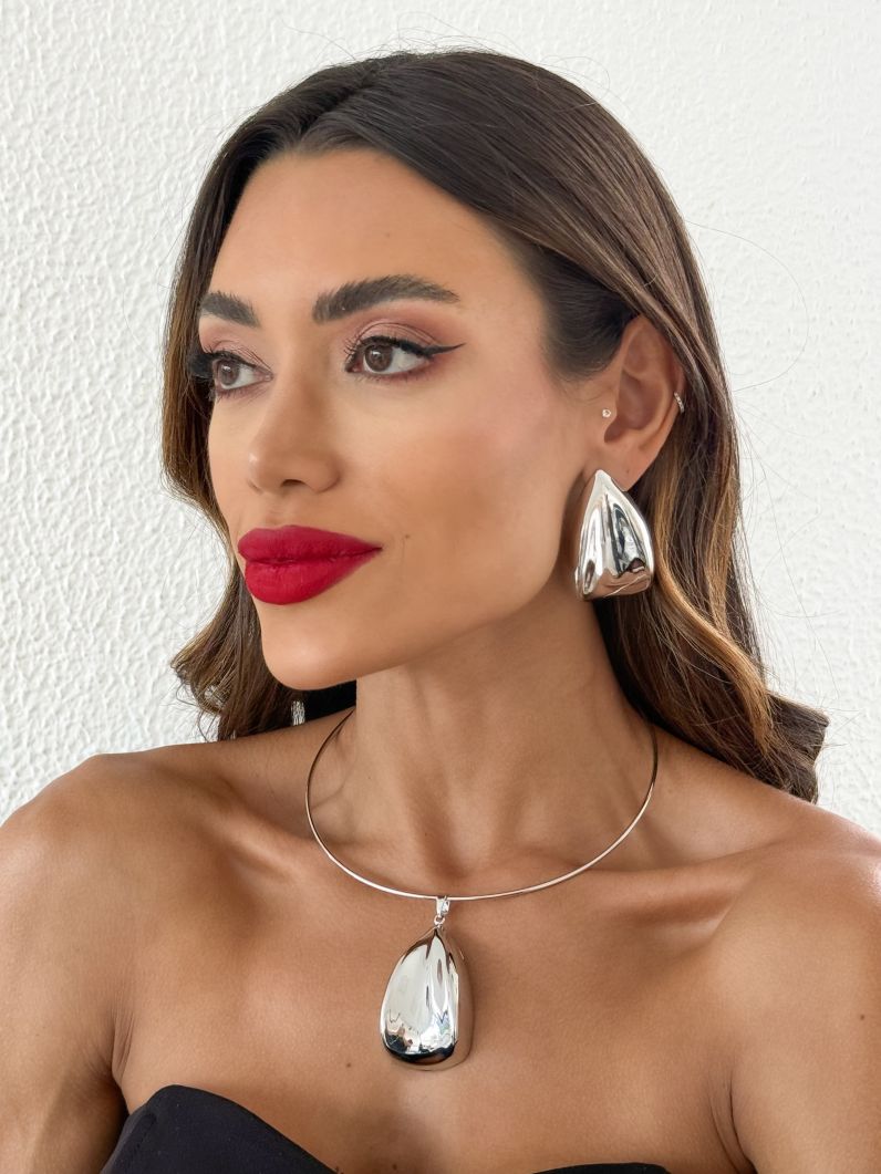 Conjunto Choker Aro e Brinco Folheado a Ouro 18k e Prata Design Gota Moderna