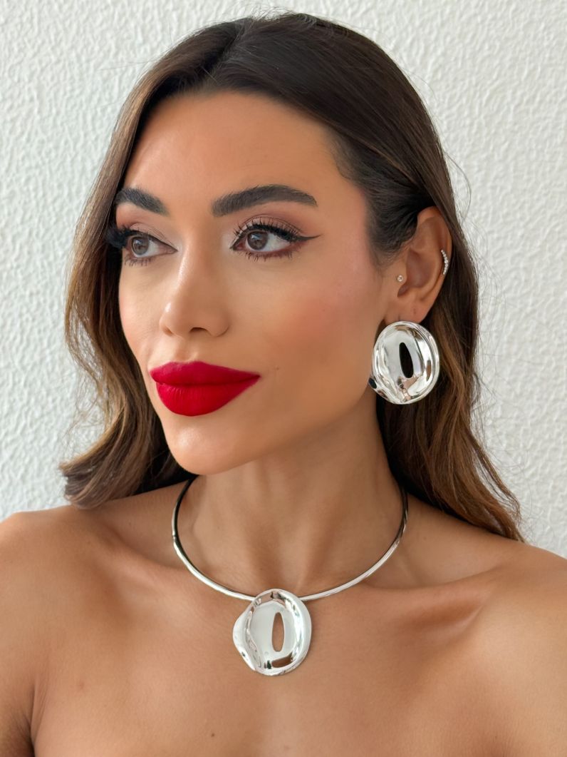 Conjunto Choker Aro e Brinco Folheado a Ouro 18k e Prata Design Orgânico Vazado