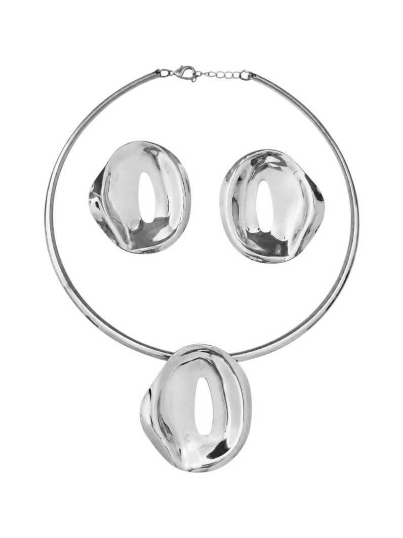 Conjunto Choker Aro e Brinco Folheado a Ouro 18k e Prata Design Orgânico Vazado