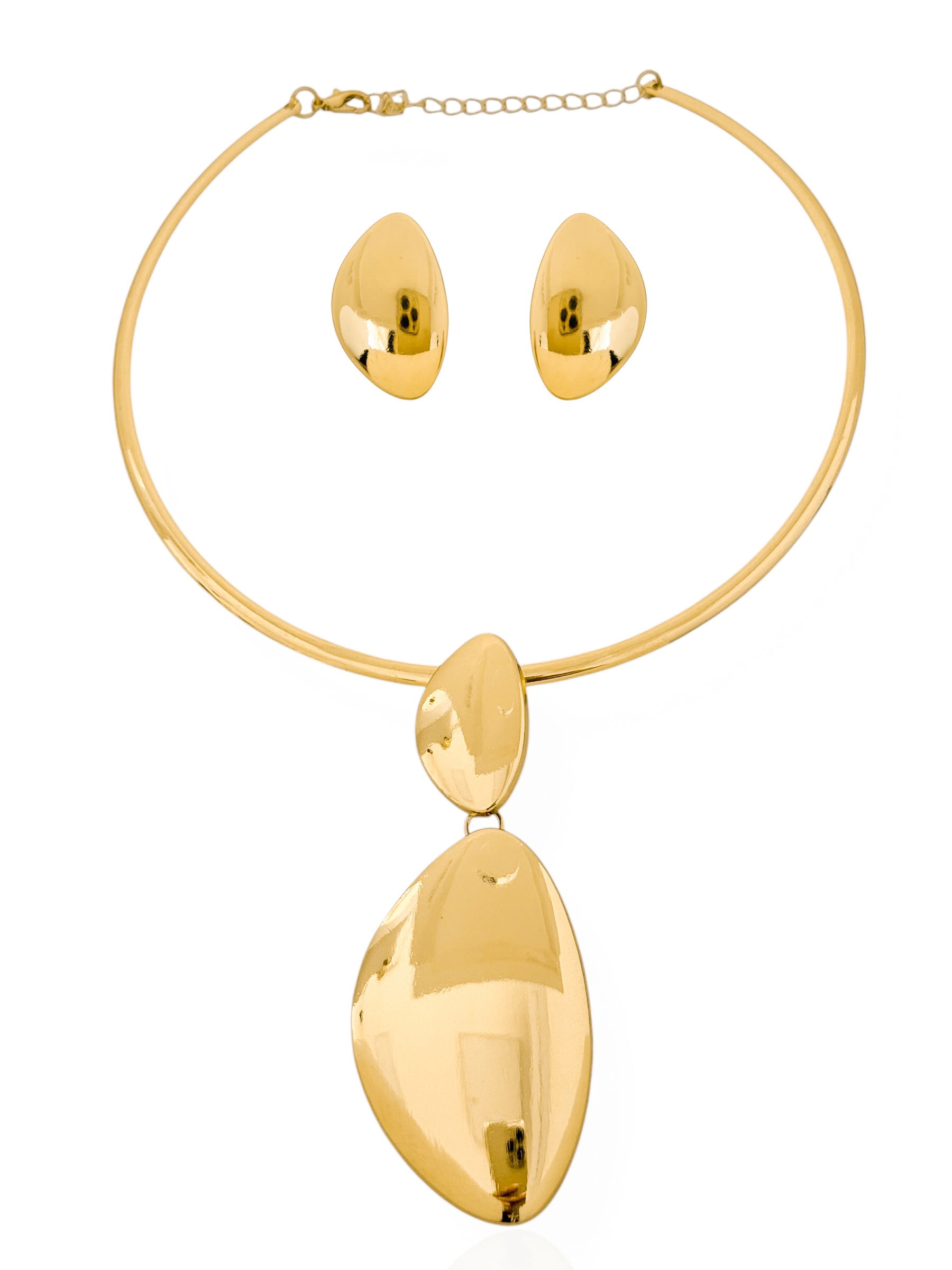 Conjunto Choker Aro e Brinco Folheado a Ouro 18k e Prata Design Oval