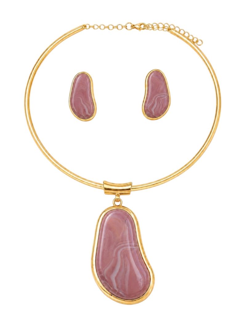 Conjunto Choker Aro e Brinco Folheado a Ouro 18k e Prata Design Oval Organico