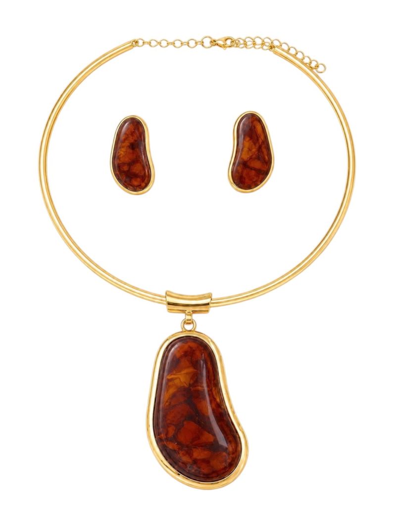 Conjunto Choker Aro e Brinco Folheado a Ouro 18k e Prata Design Oval Organico