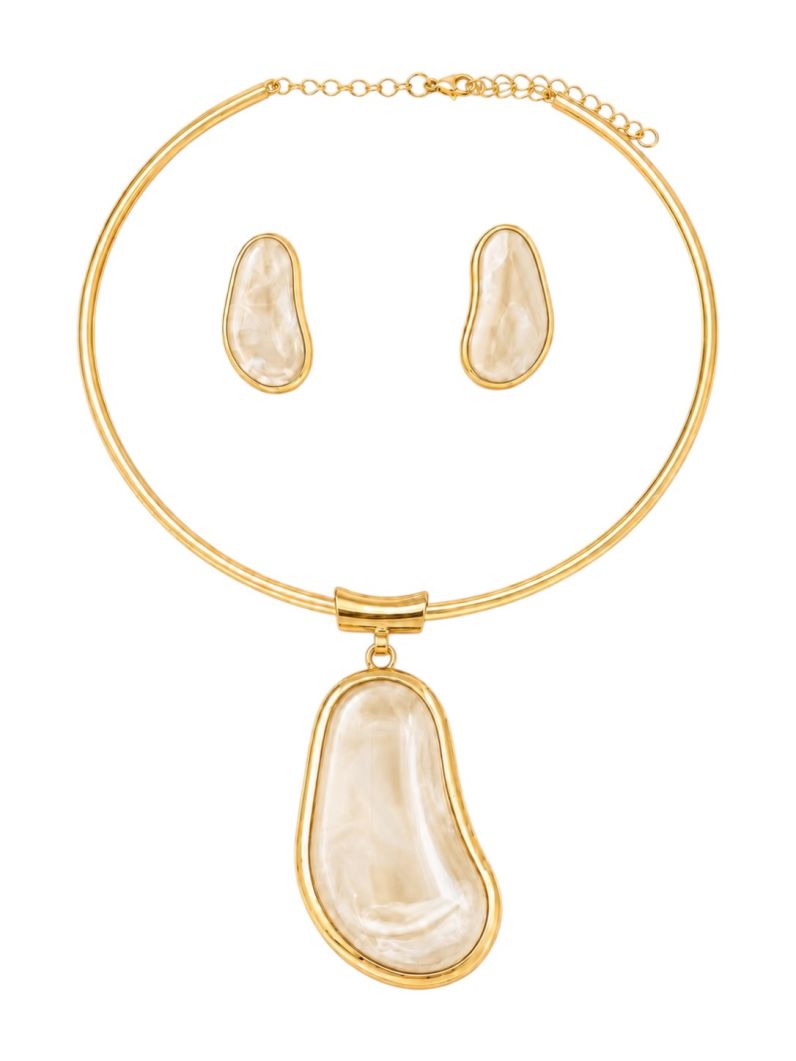 Conjunto Choker Aro e Brinco Folheado a Ouro 18k e Prata Design Oval Organico