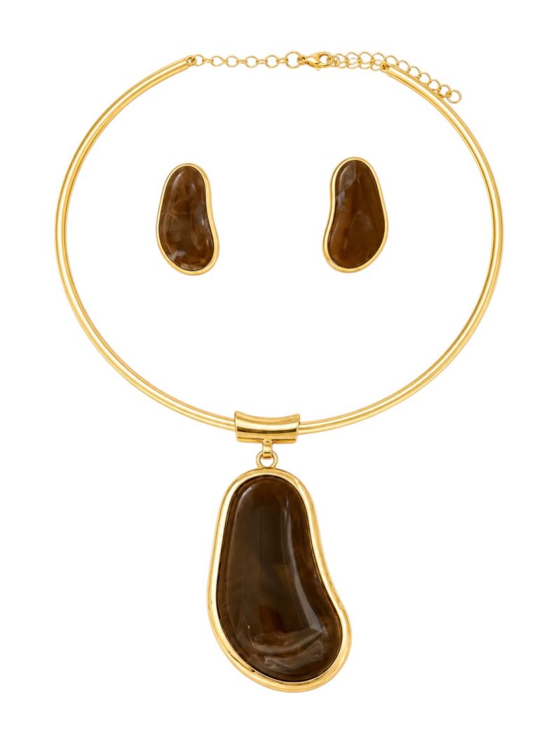 Conjunto Choker Aro e Brinco Folheado a Ouro 18k e Prata Design Oval Organico