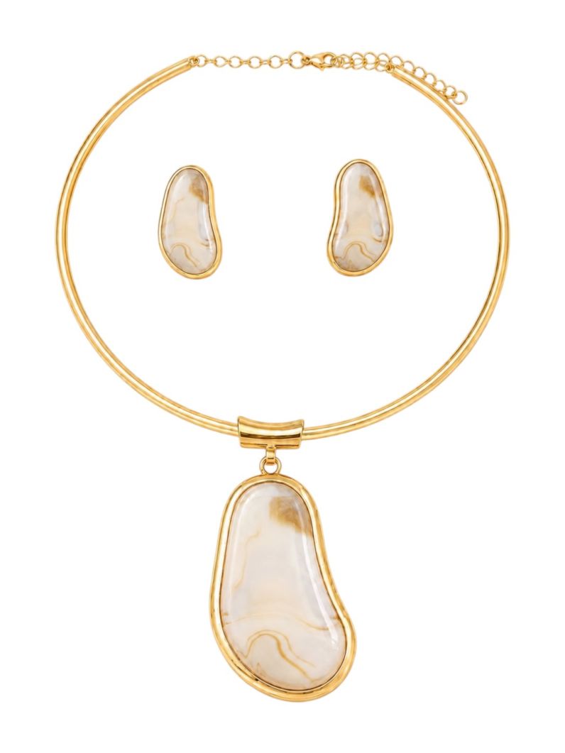 Conjunto Choker Aro e Brinco Folheado a Ouro 18k e Prata Design Oval Organico
