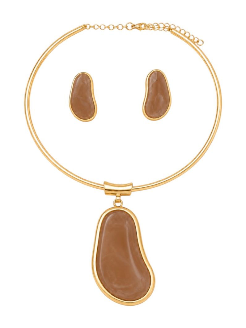 Conjunto Choker Aro e Brinco Folheado a Ouro 18k e Prata Design Oval Organico
