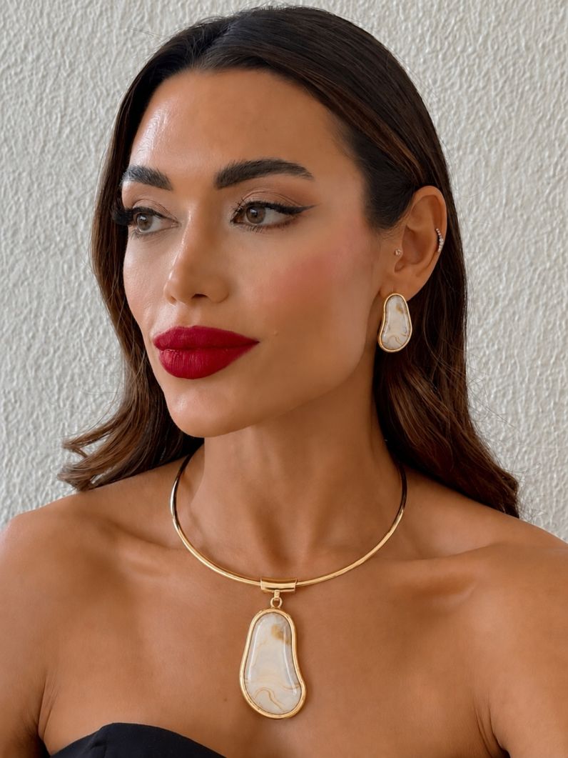 Conjunto Choker Aro e Brinco Folheado a Ouro 18k e Prata Design Oval Organico