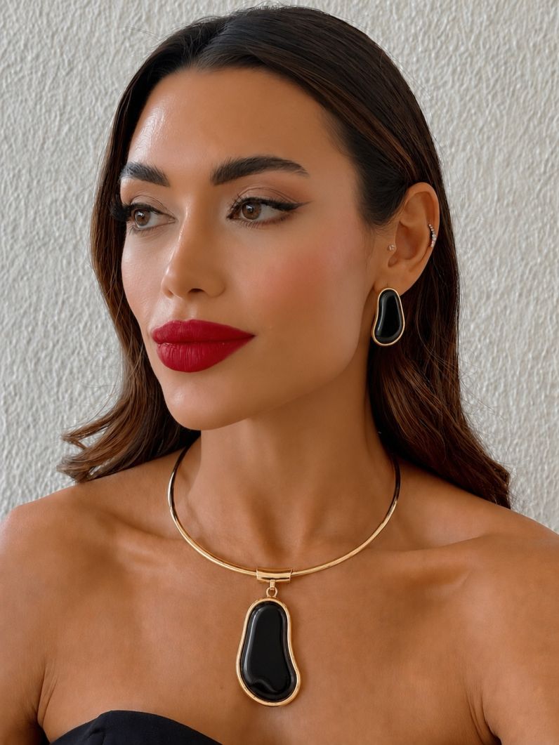 Conjunto Choker Aro e Brinco Folheado a Ouro 18k e Prata Design Oval Organico