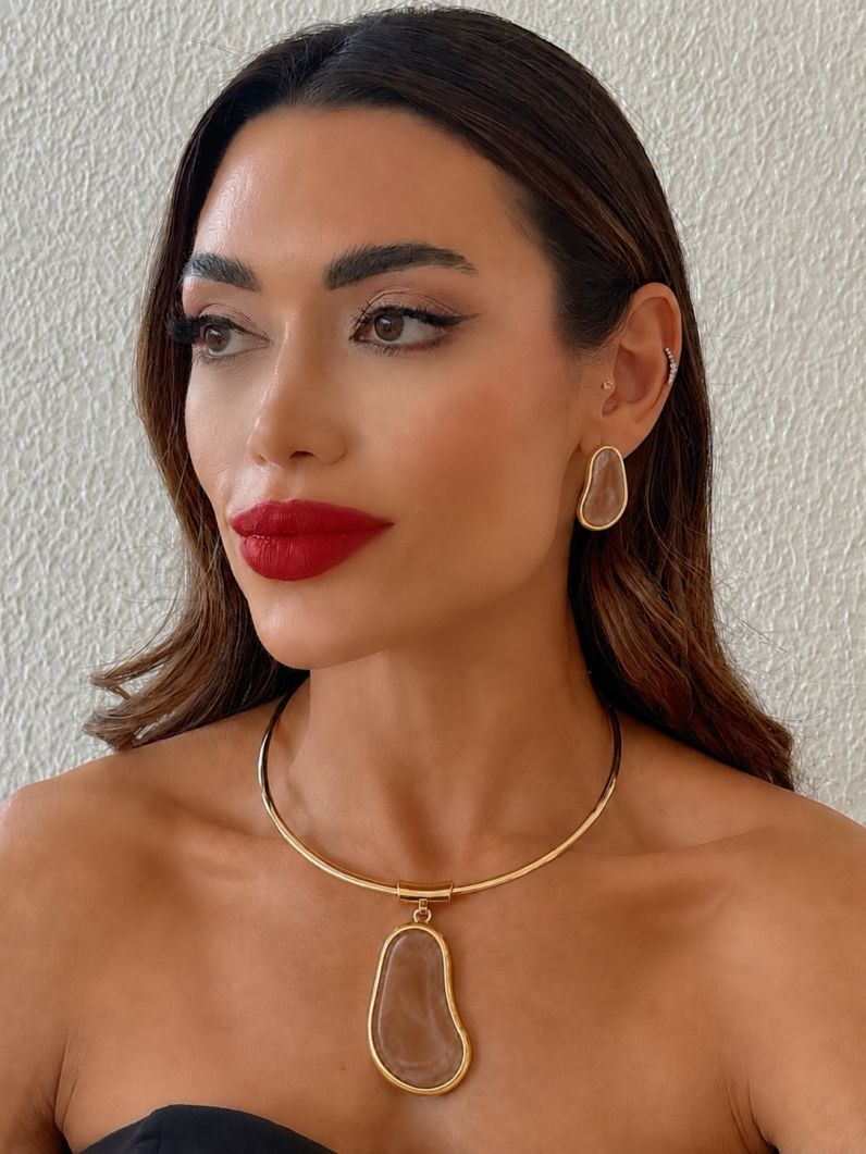 Conjunto Choker Aro e Brinco Folheado a Ouro 18k e Prata Design Oval Organico