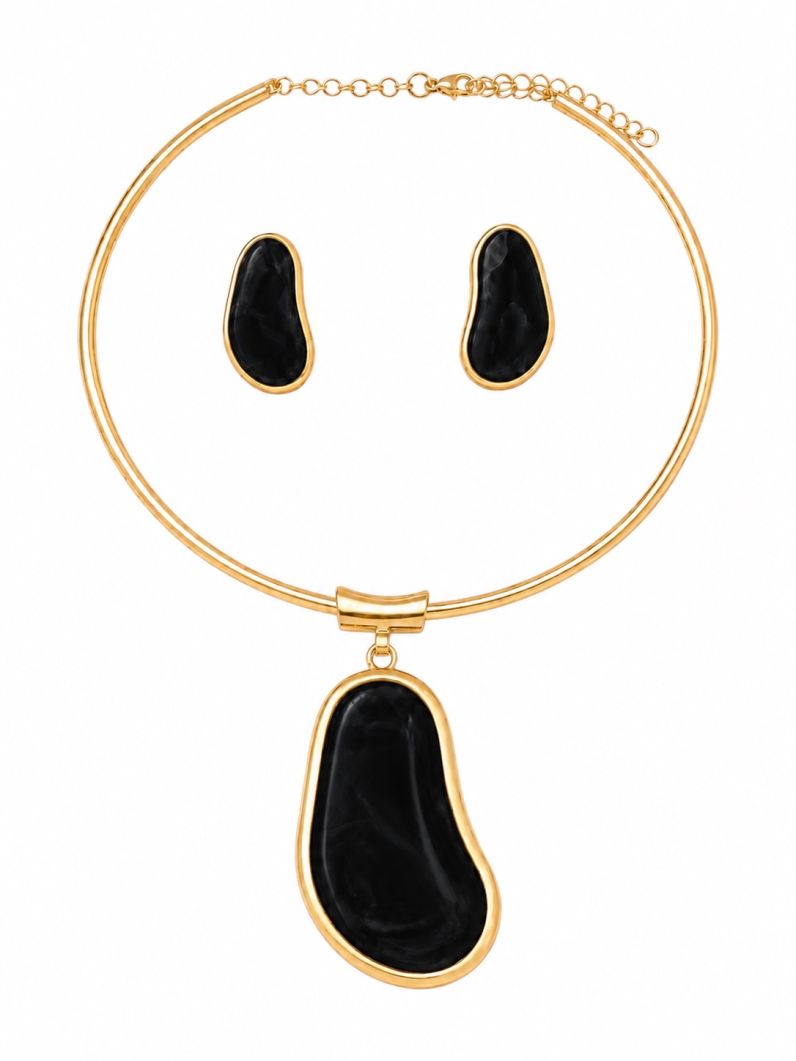 Conjunto Choker Aro e Brinco Folheado a Ouro 18k e Prata Design Oval Organico