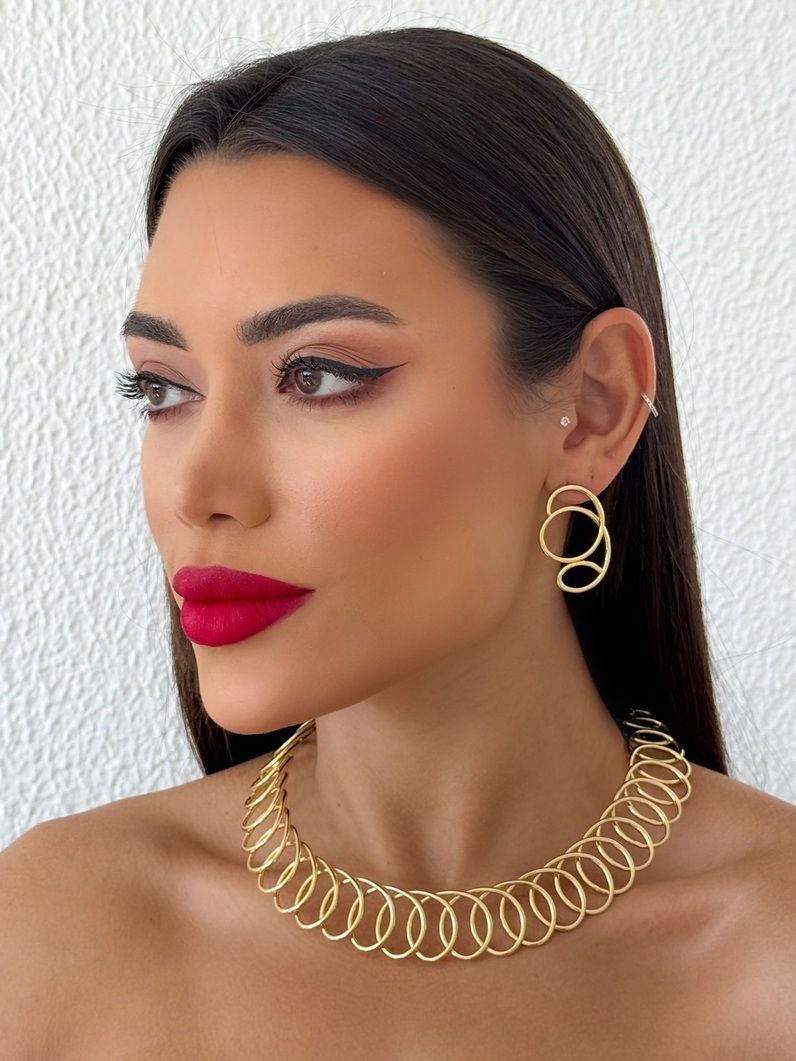 Conjunto Choker Aro e Brinco Folheado a Ouro 18k e Prata Fio Enrolado