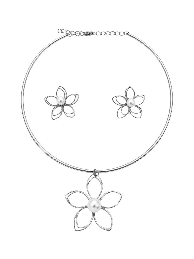 Conjunto Choker Aro e Brinco Folheado a Ouro 18k e Prata Flor de Fios com Perola