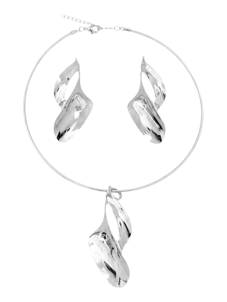 Conjunto Choker Aro e Brinco Folheado a Ouro 18k e Prata Forma Moderna Curva