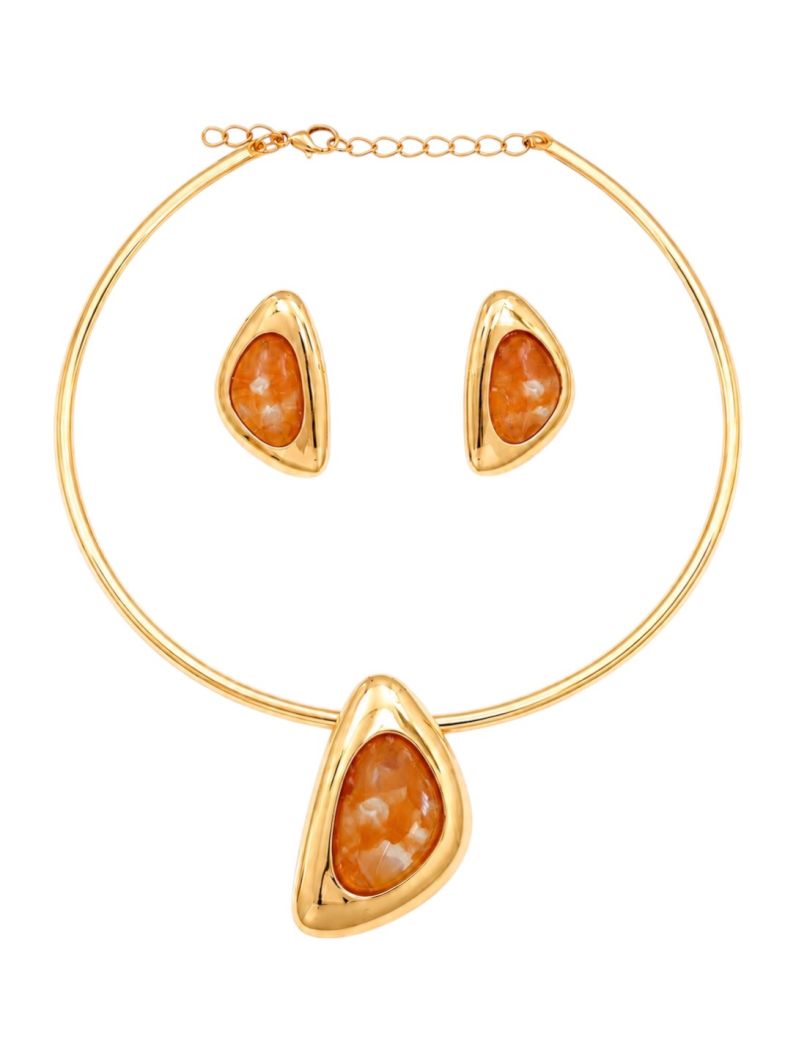 Conjunto Choker Aro e Brinco Folheado a Ouro 18k e Prata Forma Resinada e Lisa