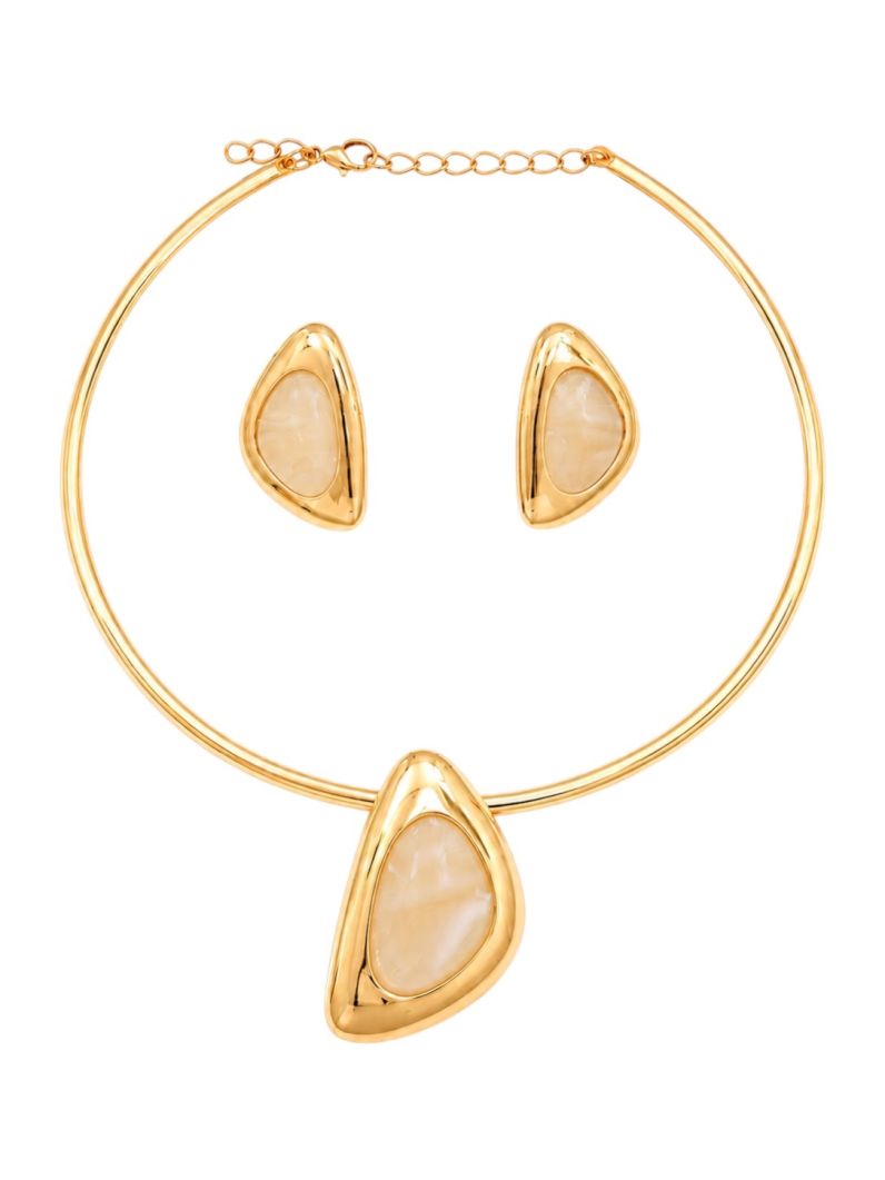 Conjunto Choker Aro e Brinco Folheado a Ouro 18k e Prata Forma Resinada e Lisa