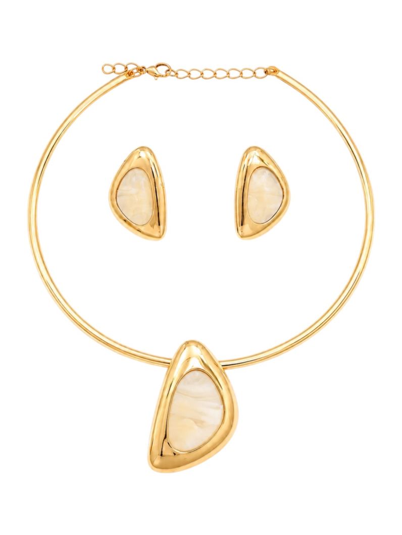 Conjunto Choker Aro e Brinco Folheado a Ouro 18k e Prata Forma Resinada e Lisa