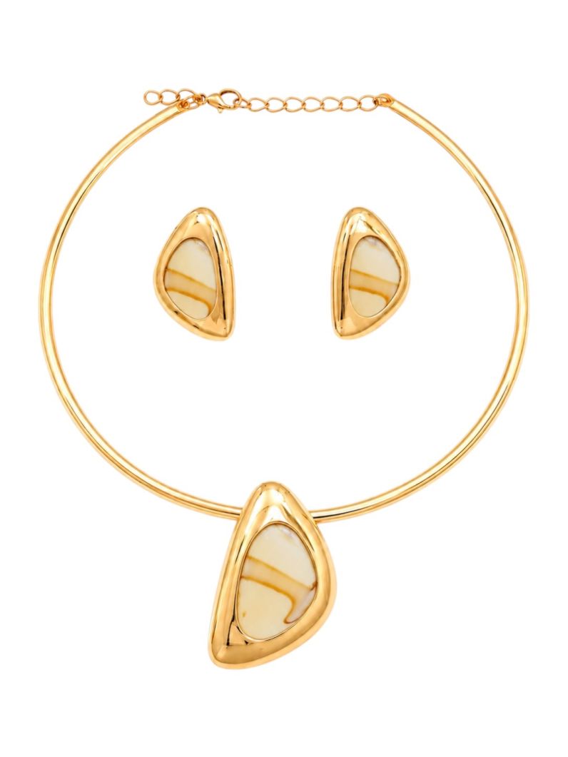 Conjunto Choker Aro e Brinco Folheado a Ouro 18k e Prata Forma Resinada e Lisa