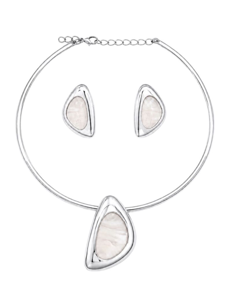Conjunto Choker Aro e Brinco Folheado a Ouro 18k e Prata Forma Resinada e Lisa