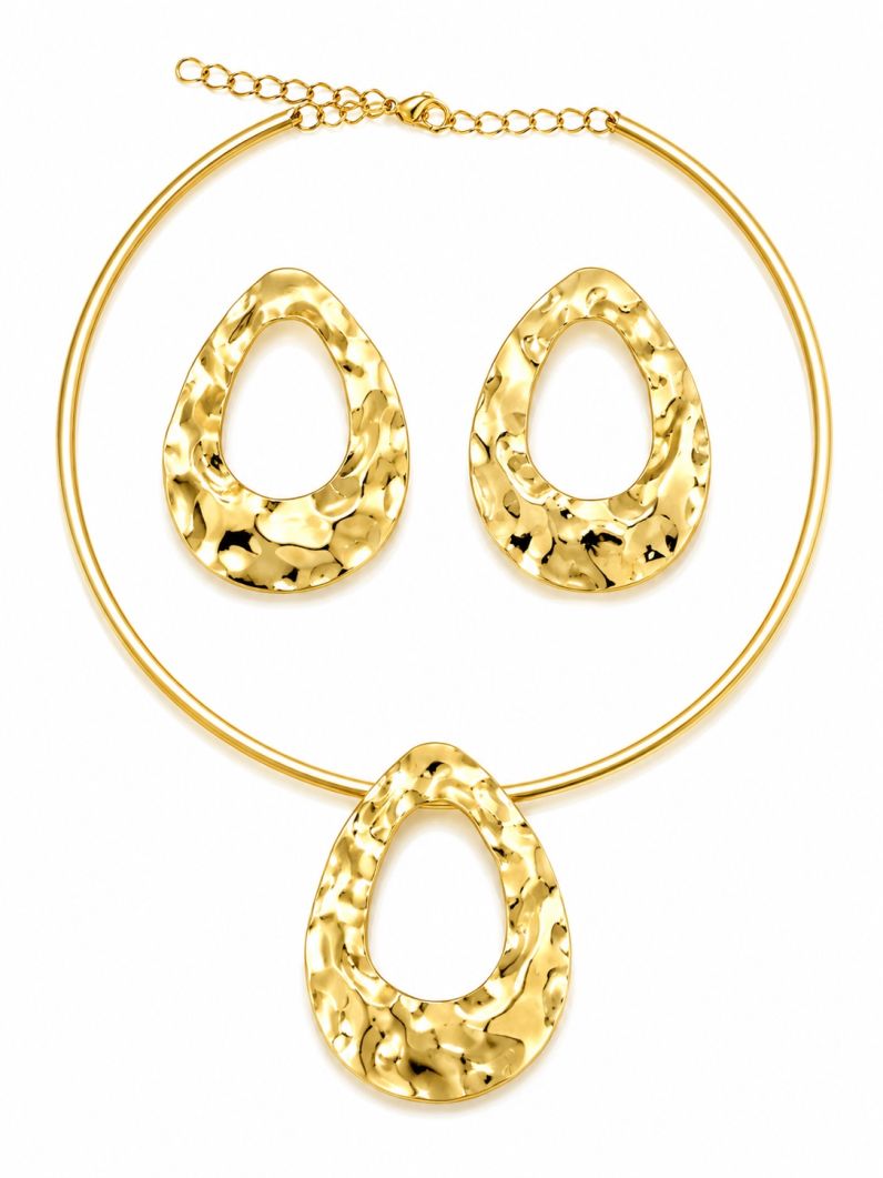 Conjunto Choker Aro e Brinco Folheado a Ouro 18k e Prata Gota Orgânica Vazada