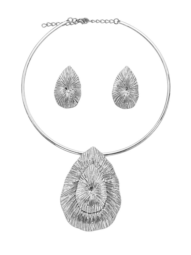 Conjunto Choker Aro e Brinco Folheado a Ouro 18k e Prata Gota Texturizada