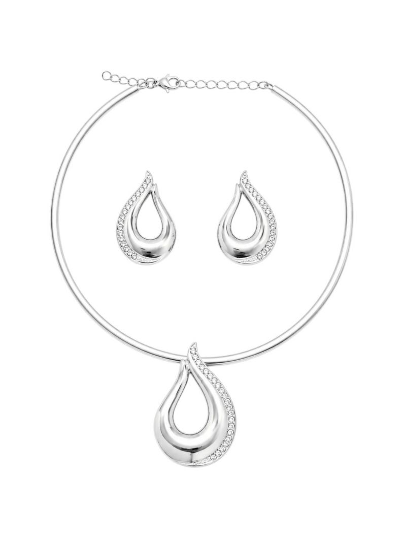Conjunto Choker Aro e Brinco Folheado a Ouro 18k e Prata Gota Vazada Com Zircônias