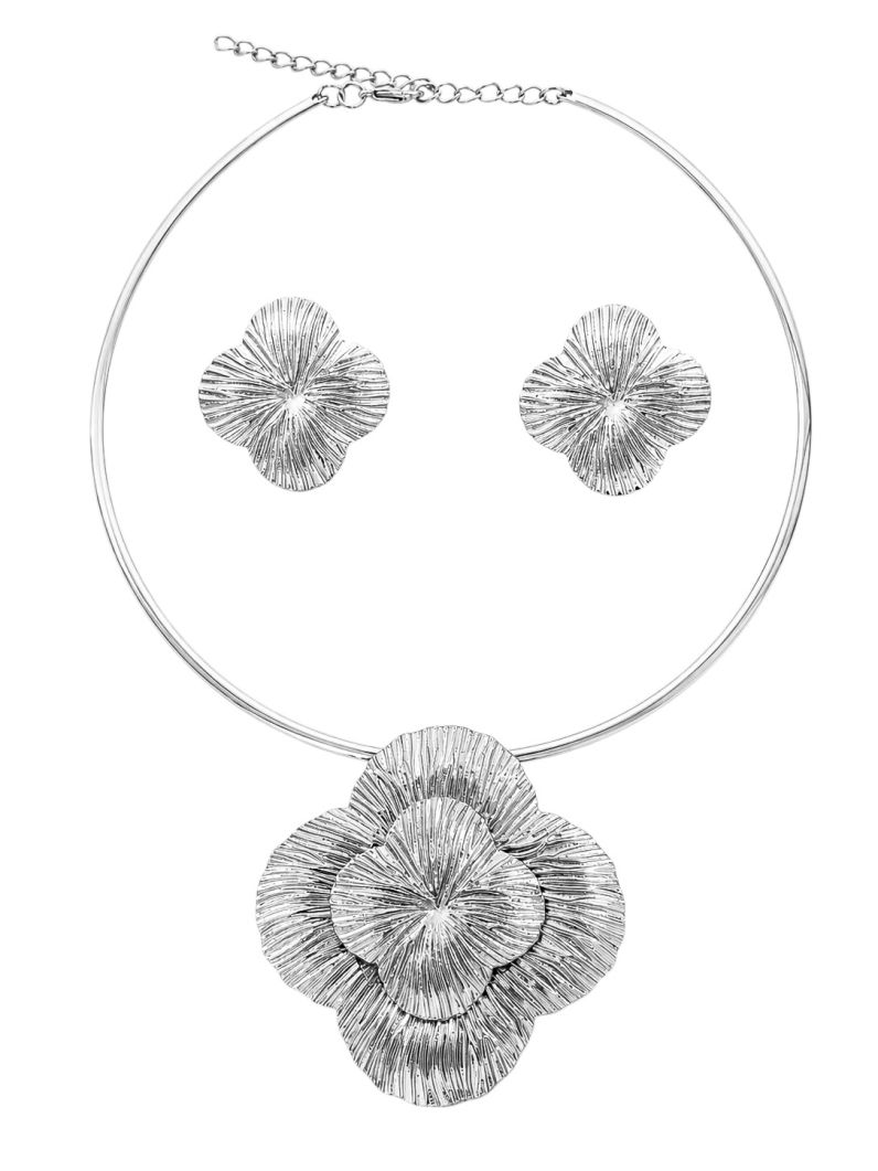 Conjunto Choker Aro e Brinco Folheado a Ouro 18k e Prata Inspiração Vg Texturizado