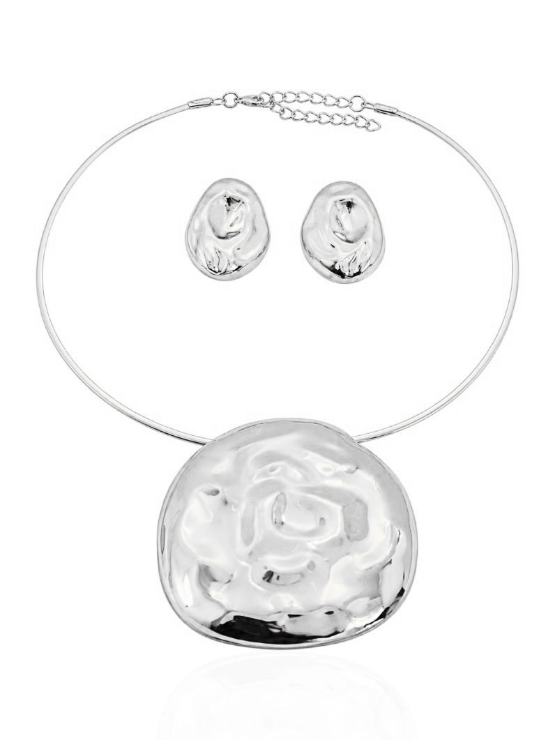 Conjunto Choker Aro e Brinco Folheado a Ouro 18k e Prata Martelado Maxi