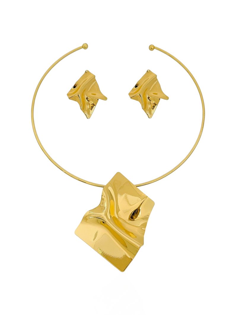 Conjunto Choker Aro e Brinco Folheado a Ouro 18k e Prata Orgânico