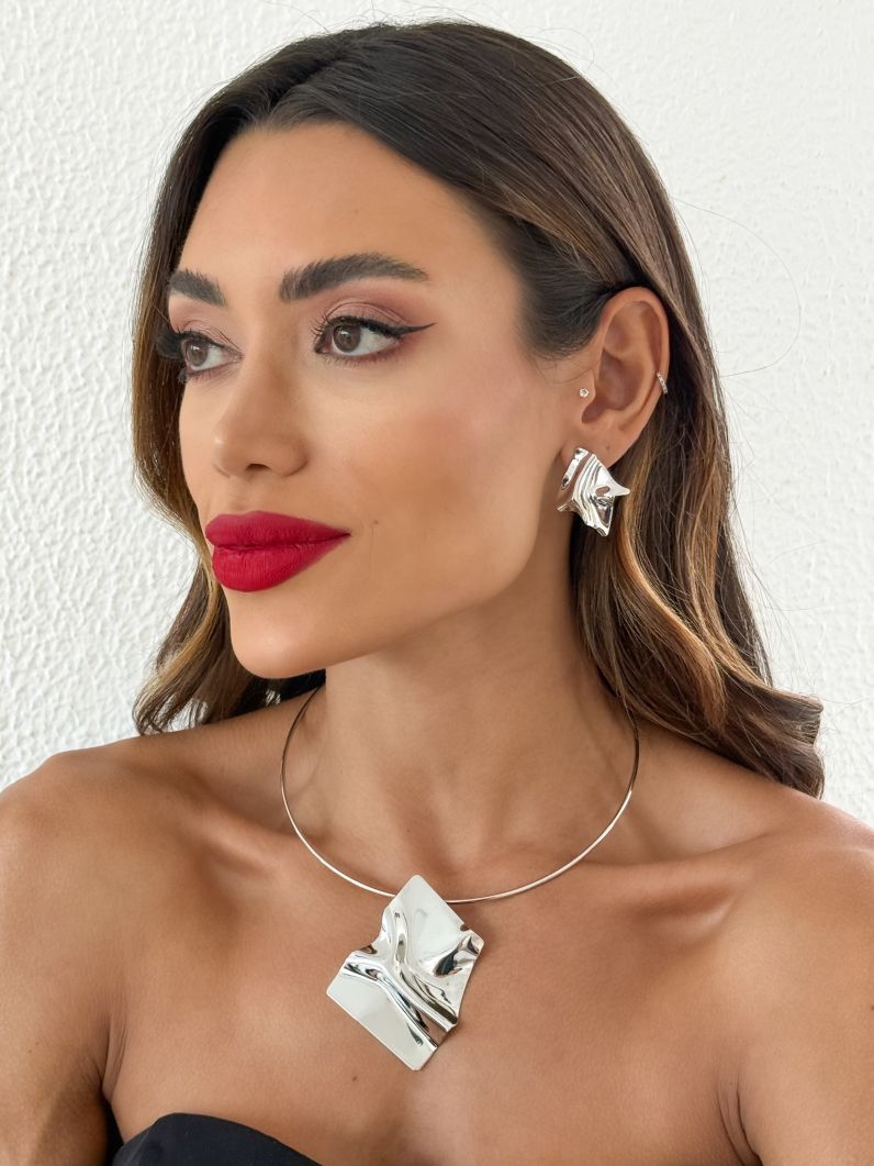 Conjunto Choker Aro e Brinco Folheado a Ouro 18k e Prata Orgânico