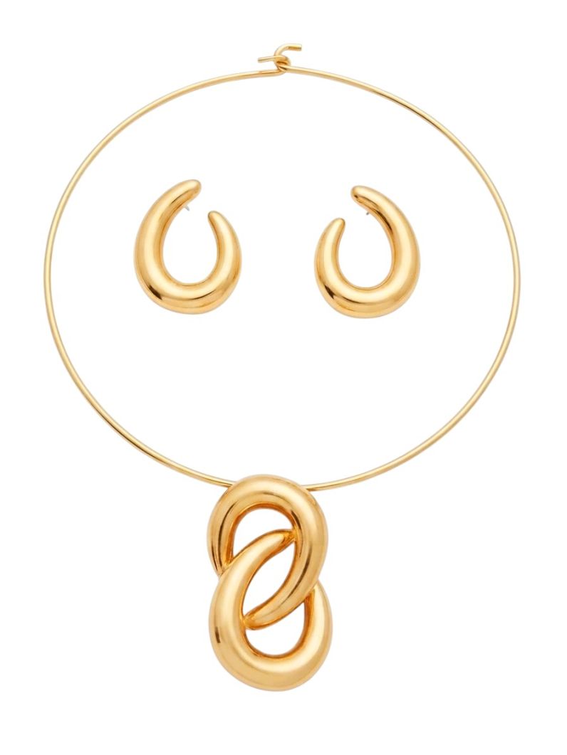 Conjunto Choker Aro e Brinco Folheado a Ouro 18k e Prata Orgânico Liso