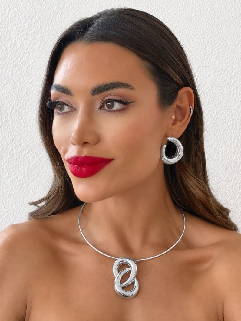 Conjunto Choker Aro e Brinco Folheado a Ouro 18k e Prata Orgânico Liso