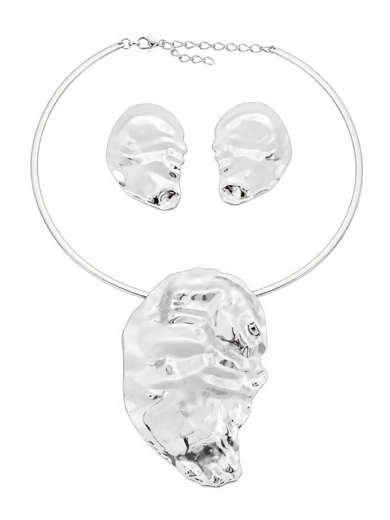 Conjunto Choker Aro e Brinco Folheado a Ouro 18k e Prata Organico Martelado