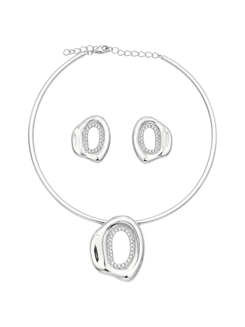 Conjunto Choker Aro e Brinco Folheado a Ouro 18k e Prata Orgânico Vazada Com Zircônias