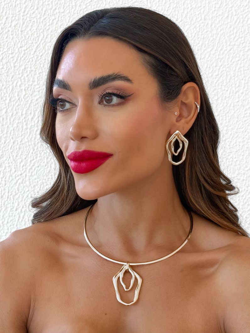 Conjunto Choker Aro e Brinco Folheado a Ouro 18k e Prata Orgânico Vazado