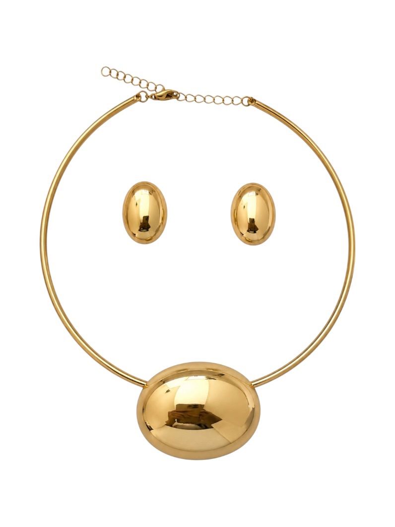 Conjunto Choker Aro e Brinco Folheado a Ouro 18k e Prata Oval Liso