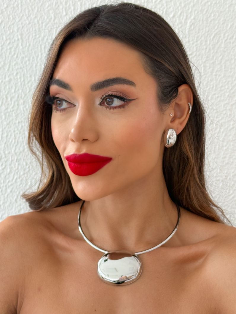 Conjunto Choker Aro e Brinco Folheado a Ouro 18k e Prata Oval Liso